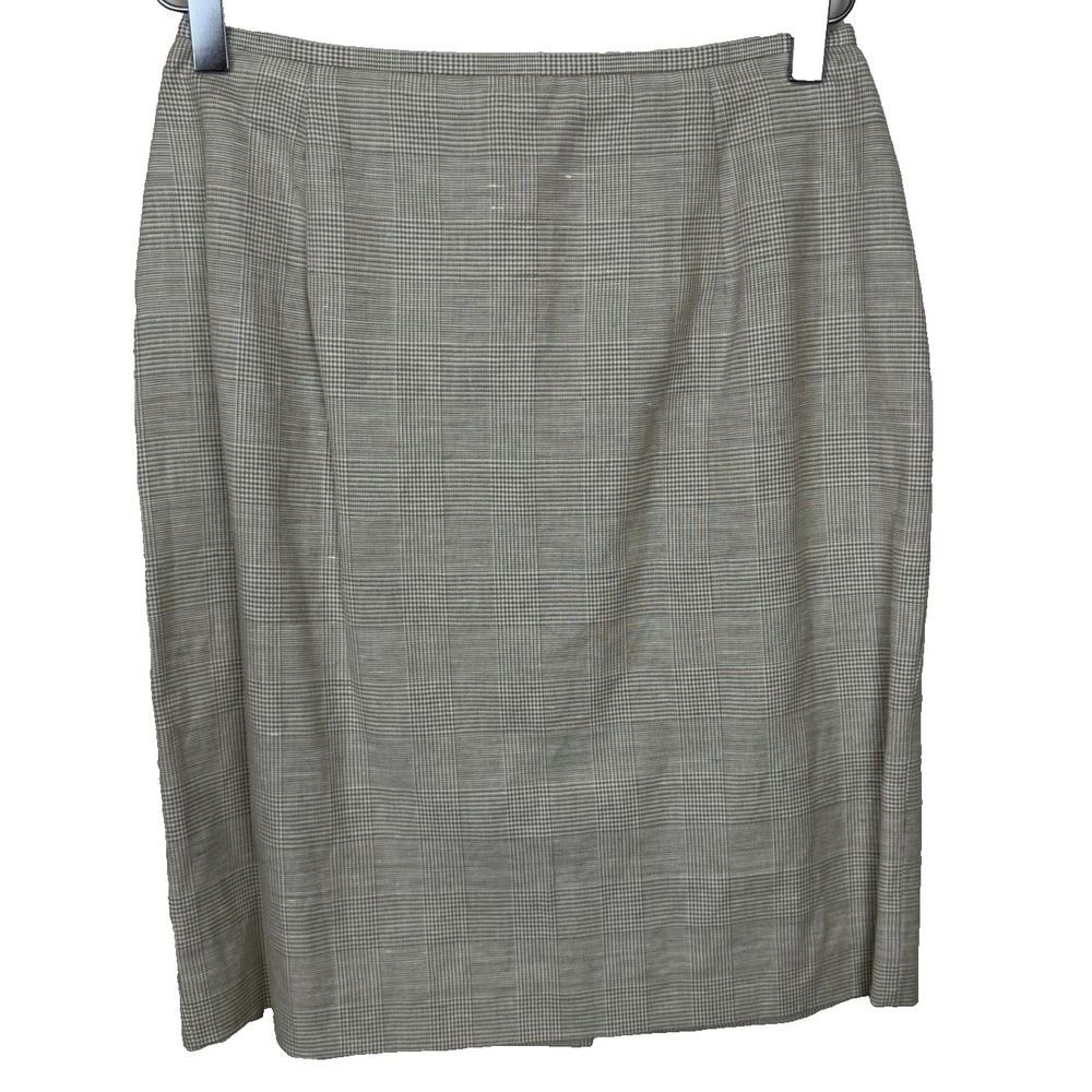 Lauren Ralph Lauren Skirt Womens 4 Beige Gray Plaid Linen Cotton Career‎ Office